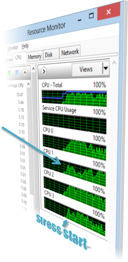 Processor cores loading charts under Stress Processor